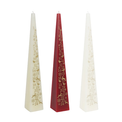 Luxury Advent Countdown Candle in Red, Ivory, Or White, Tall 31.5cm Pyramid Christmas Candle