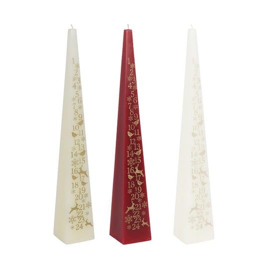 Luxury Advent Countdown Candle in Red, Ivory, Or White, Tall 31.5cm Pyramid Christmas Candle