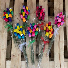 Load image into Gallery viewer, Bouquet of 12 Mixed Colours Two Tone Wooden Roses - Rainbow Ombre
