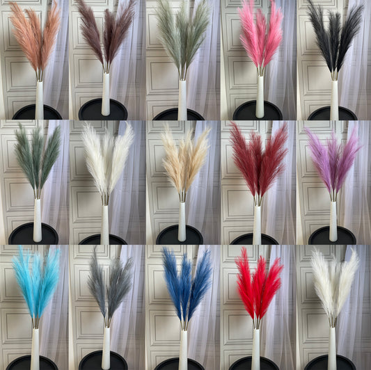 Large Faux Pampas Grass 3 Stems 115cm Tall Fluffy Artificial Dried Flower Décor Many Colours Decor Decorative