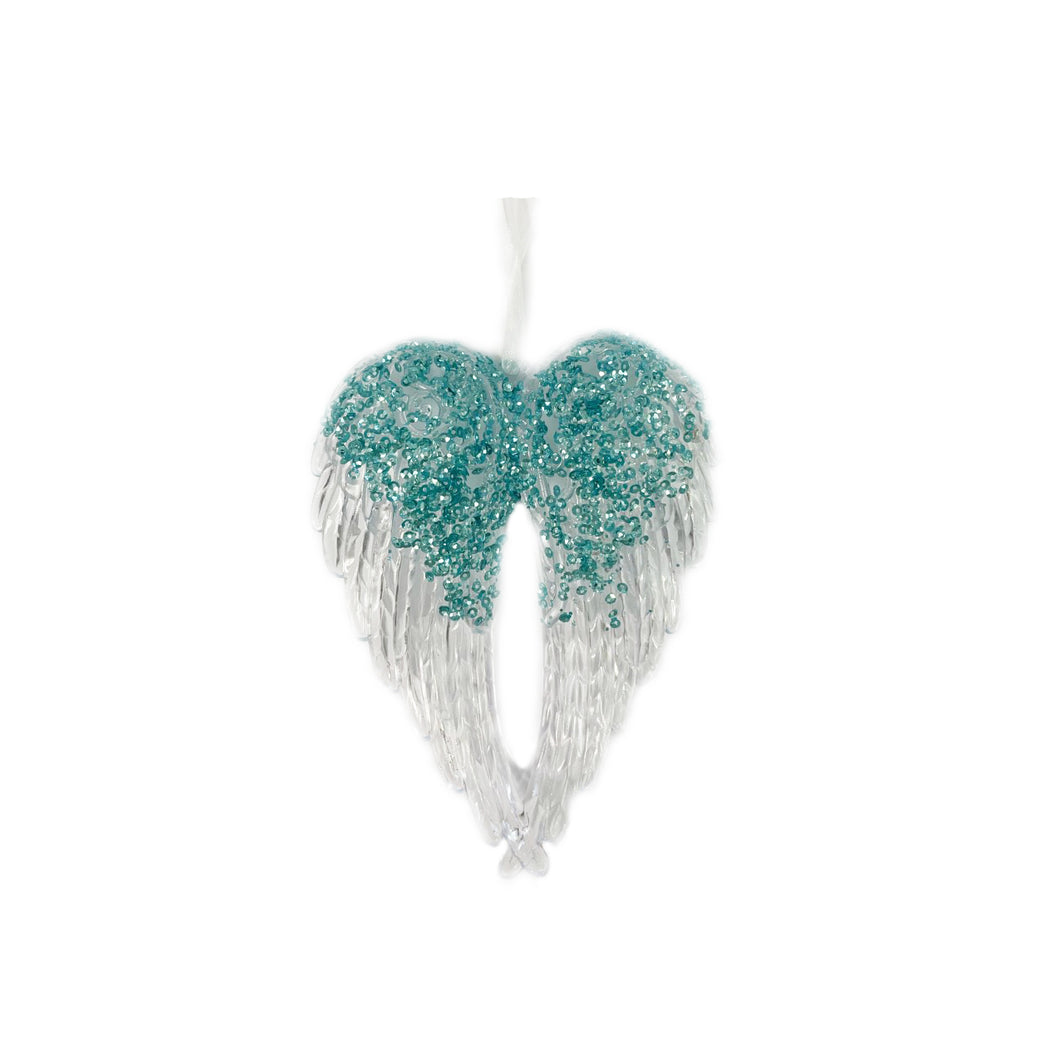 Pretty Angel Wings Sequin Detail, Glass Look Acrylic Hanging Decoration Red, Gold, Blue, Silver, Rose Gold or Blush Pink