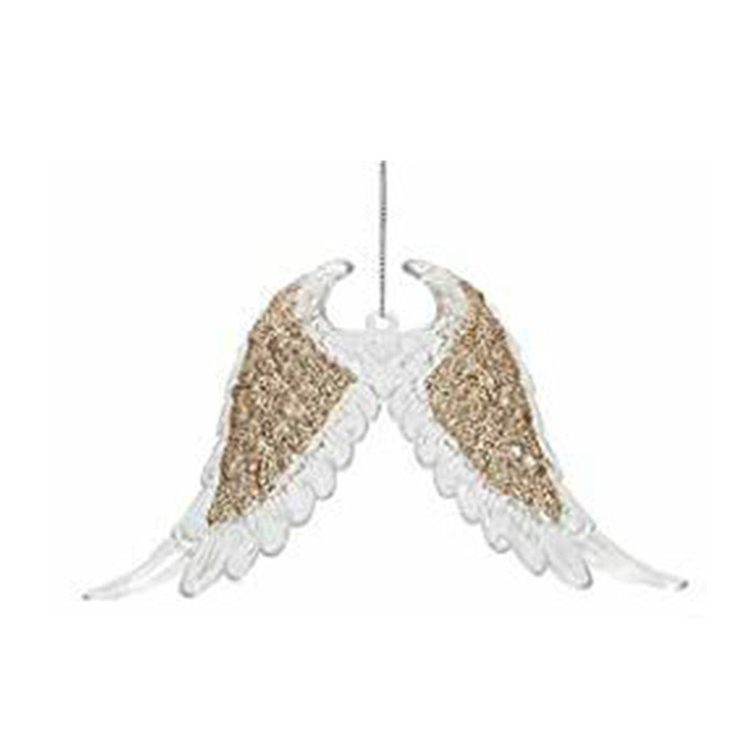 Elegant Angel Wings Christmas Hanging Decoration Sequin Detail Acrylic in Rose Gold, Pale Gold, or Silver