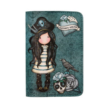 Load image into Gallery viewer, Gorjuss Black Pearl Passport and Luggage Tag Gift Set, Teal and black Cute Pirate Artwork with  Skulls Roses Crow
