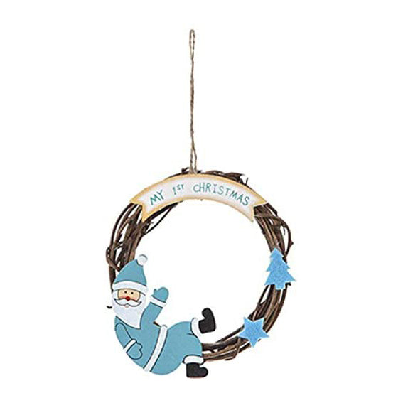 Cute My 1st Christmas Rattan Mini Wreath 12cm in Pink or Blue Hanging Christmas Tree Decoration