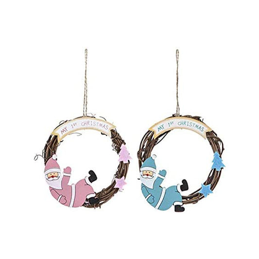 Cute My 1st Christmas Rattan Mini Wreath 12cm in Pink or Blue Hanging Christmas Tree Decoration