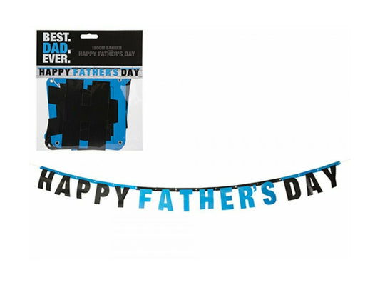 Happy Fathers Day Ready To Hang Party Black Blue Banner 180cm