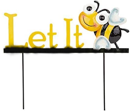Let it Bee Garden Sign - Very Cute Yellow and Black Metal Sign with Message and Sweet Smiling Bee