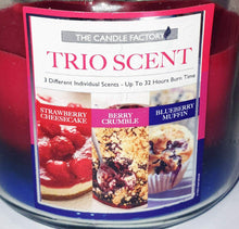 Load image into Gallery viewer, Trio Scent 15oz Layered Jar Candle in 3 Fragrances - Zesty Citrus, Berry Desserts, or Coastal Calm
