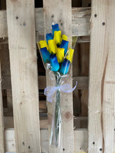 Load image into Gallery viewer, Bouquet of 12 Blue and Yellow Wooden Roses - Sunny Skies
