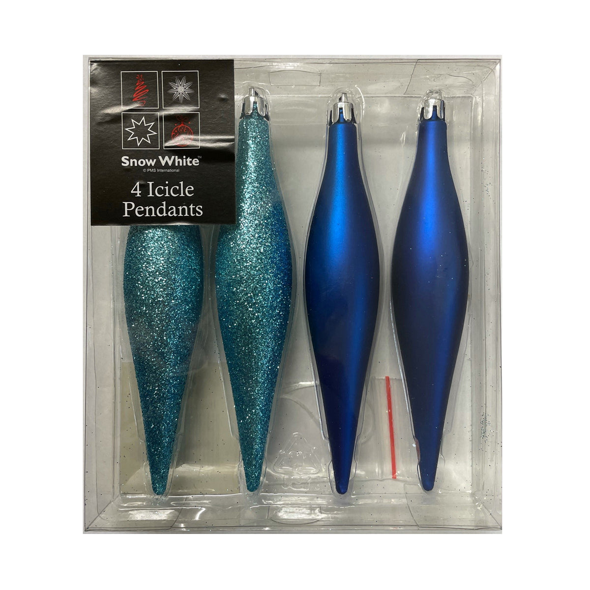 Pack of 4 Teal Blue Icicle Drop Pendant Baubles