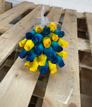 Load image into Gallery viewer, Bouquet Of 24 Mixed Blue and Yellow Wooden Roses - Sunny Skies

