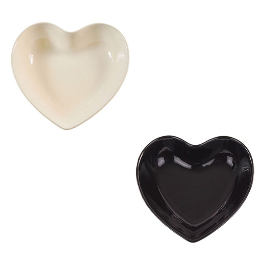 Heart Shaped Ceramic Heart Bowl in Black or Cream Glossy Finish 24x24x6