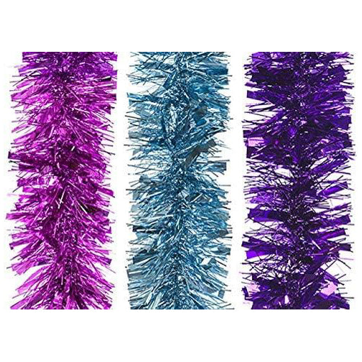 Bright and Colourful Christmas Tree Decorations Modern Brights in Purple, Pink, and Blue Tinsel, and Various Bauble Packs