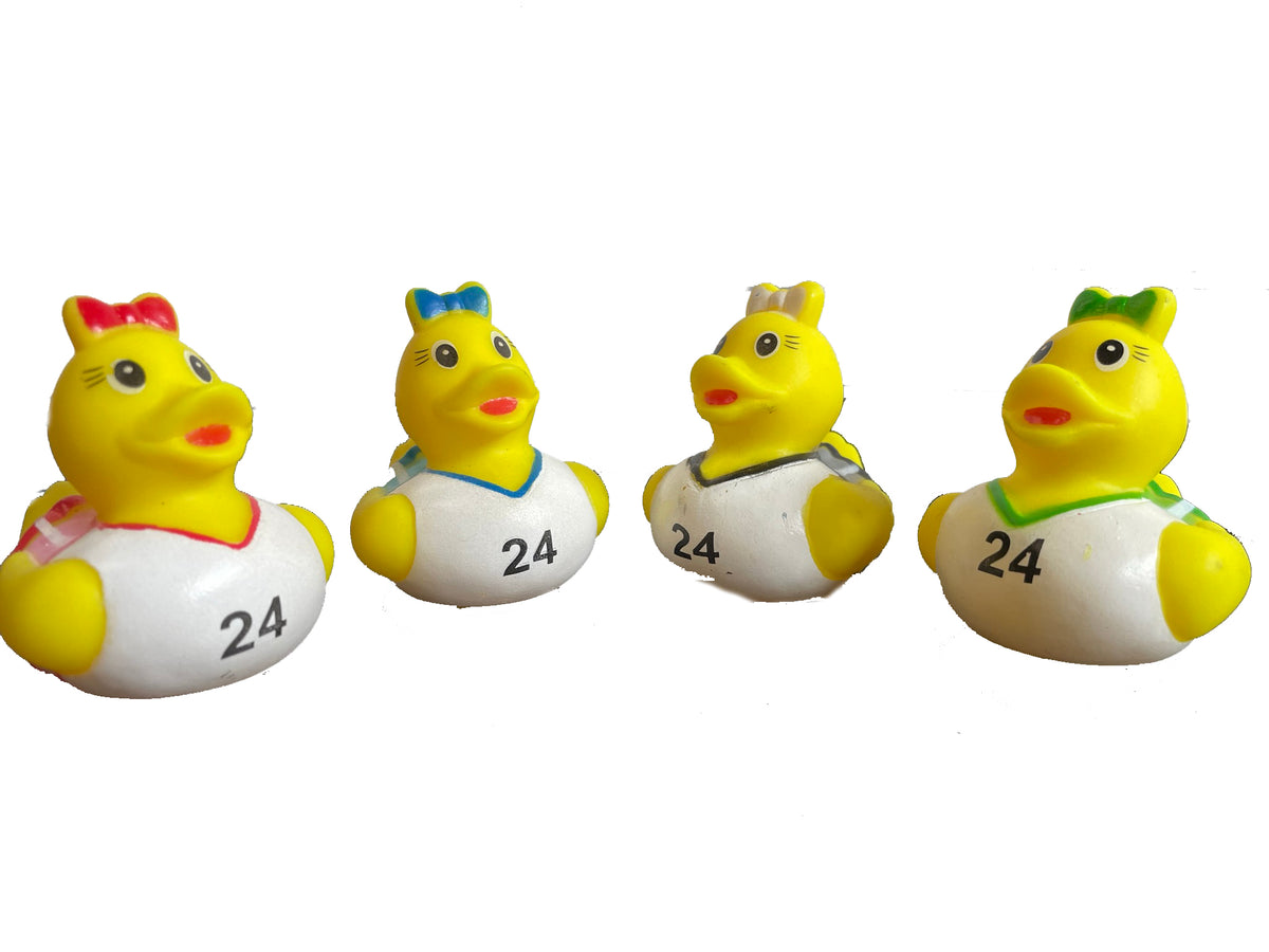 4 cheerleader designed bat or party bag ducks on a white background