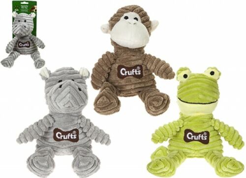 Crufts Squeaky Animal Shaped Chew Toy for Pets in 3 Designs - Frog, Hippo, or Monkey