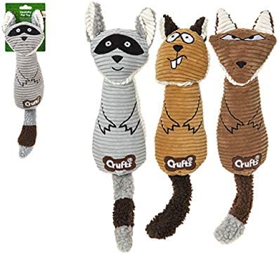 Crufts Squeaky Animal Shaped Chew Toy for Pets in 3 Designs - Fox, Raccoon, or Squirrel