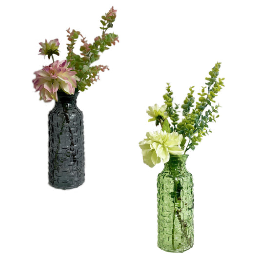 Dahlia and Eucalyptus Blooms in a Tall Vase, Artificial Flower Display in 2 Colours Home Decor