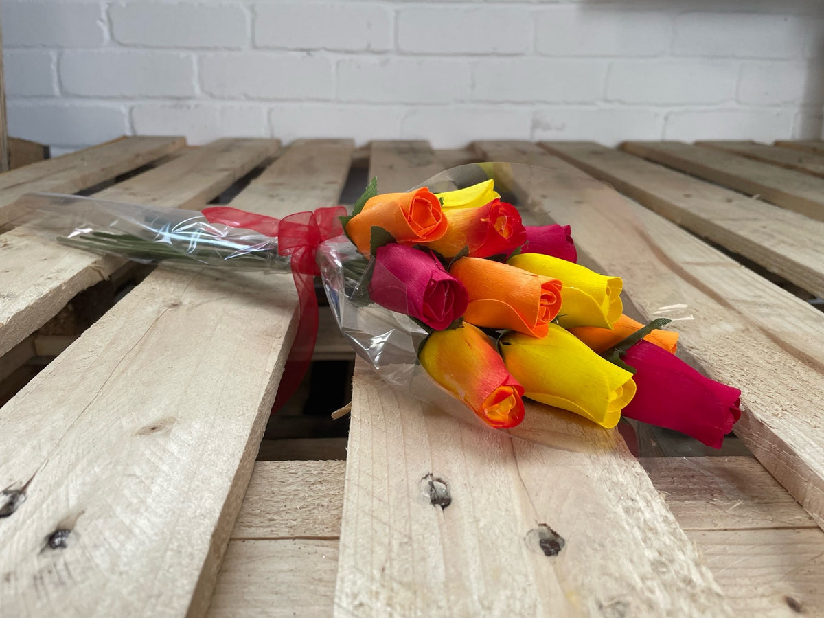 Bouquet of 12 Mixed Yellow and Red Wooden Roses - Sunset