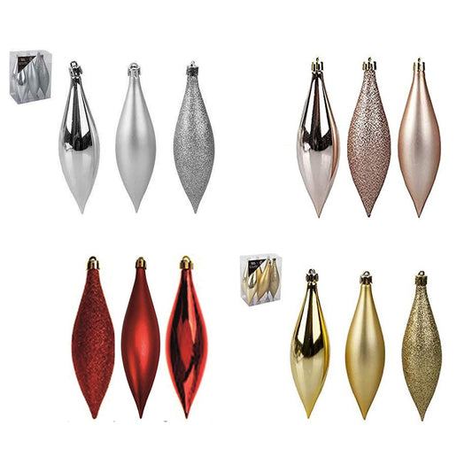 Pack of 6 Matt Shiny and Glittery Drop 15cm Baubles, Choose Red, Silver, Gold, or Rose gold