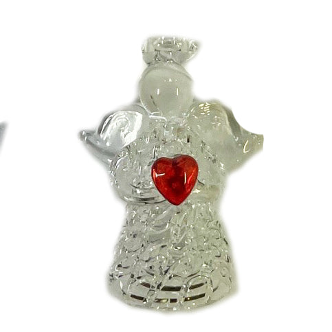 Beautiful Clear Glass Angel With Bright Jewel Heart Gemstone for Christmas Décor, Cake Topper, Table Place Settings and more