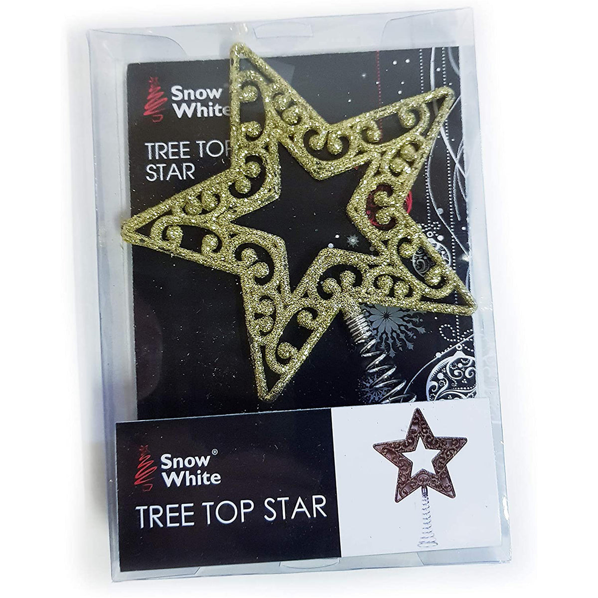 Medium Glitter Christmas Star Tree Topper with Spring Base 14cm Tall in White, Gold, Blue, Silver, or Rose Gold