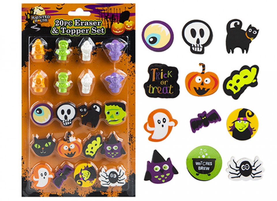 Halloween Erasers and Pencil Top Erasers Pack of 20 Party Bag Favours or Prizes and more