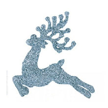 Load image into Gallery viewer, Glitter Ice Blue Hanging Christmas Decorations or Craft or Present Toppers: Trees, Bells, Reindeer, Snowflakes
