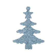 Load image into Gallery viewer, Glitter Ice Blue Hanging Christmas Decorations or Craft or Present Toppers: Trees, Bells, Reindeer, Snowflakes

