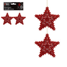 Load image into Gallery viewer, Pair of Hanging Glitter Stars Christmas Decorations in Red, Rose Gold, Gold, Silver, and Ice Blue
