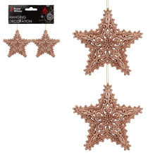 Load image into Gallery viewer, Pair of Hanging Glitter Stars Christmas Decorations in Red, Rose Gold, Gold, Silver, and Ice Blue
