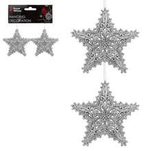 Load image into Gallery viewer, Pair of Hanging Glitter Stars Christmas Decorations in Red, Rose Gold, Gold, Silver, and Ice Blue
