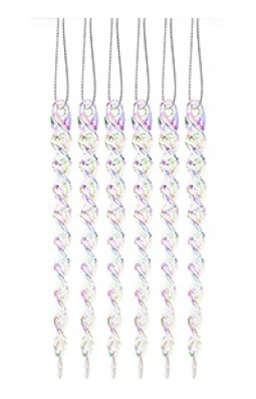 Iridescent Shimmer Icicles Hanging Christmas Decoration Xmas Tree Pendants pack of 6