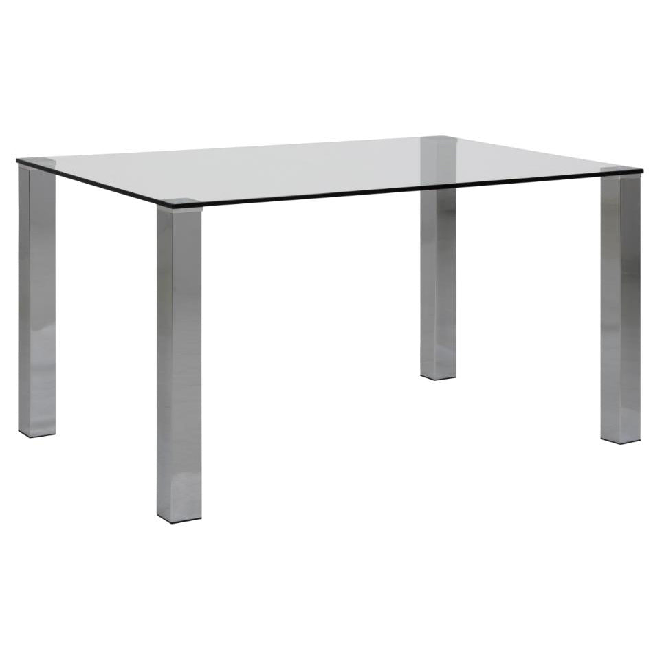 Kante Glass Top Dining Table With Stylish Chrome Legs, Choose From 2 Sizes 140cm Or 180cm