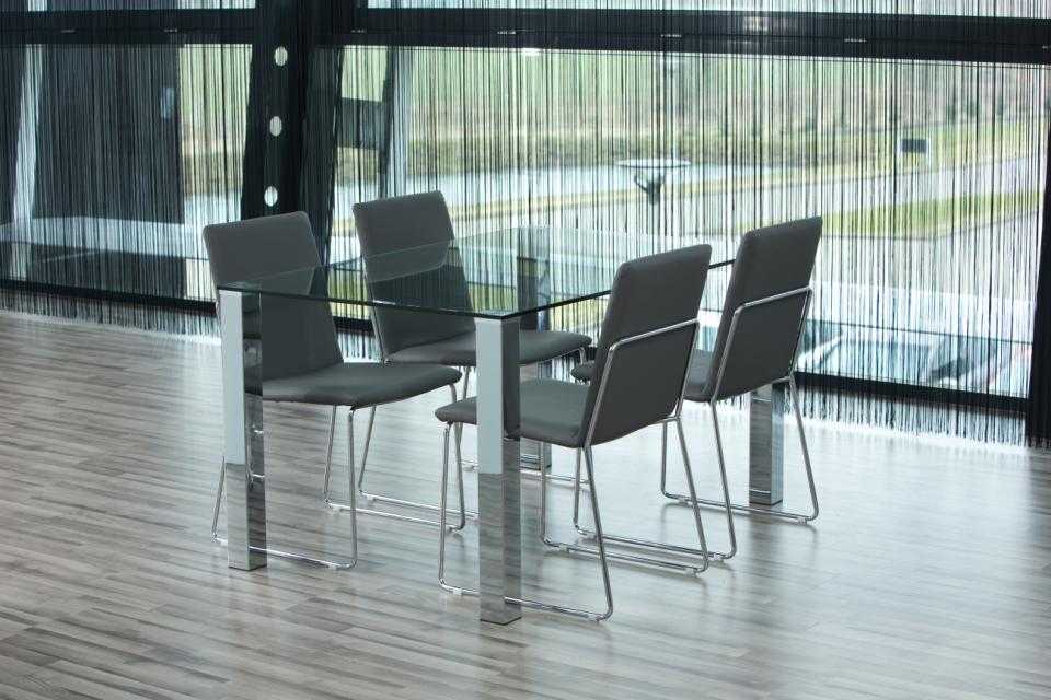 Kante Glass Top Dining Table With Stylish Chrome Legs 180cm