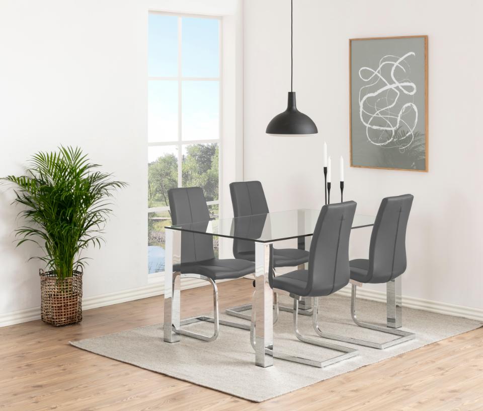 Kante Glass Top Dining Table With Stylish Chrome Legs 180cm