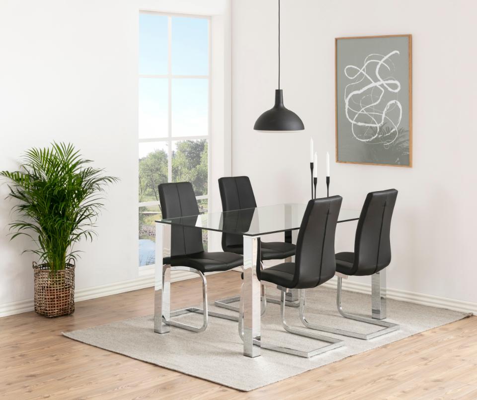 Kante Glass Top Dining Table With Stylish Chrome Legs 180cm