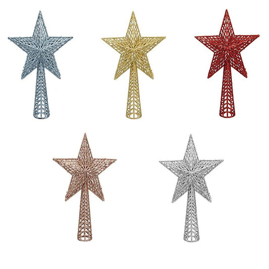Large Glitter Christmas Star Tree Topper with Spring Base 25 x 36cm in Red, Gold, Blue, Silver, or Rose Gold