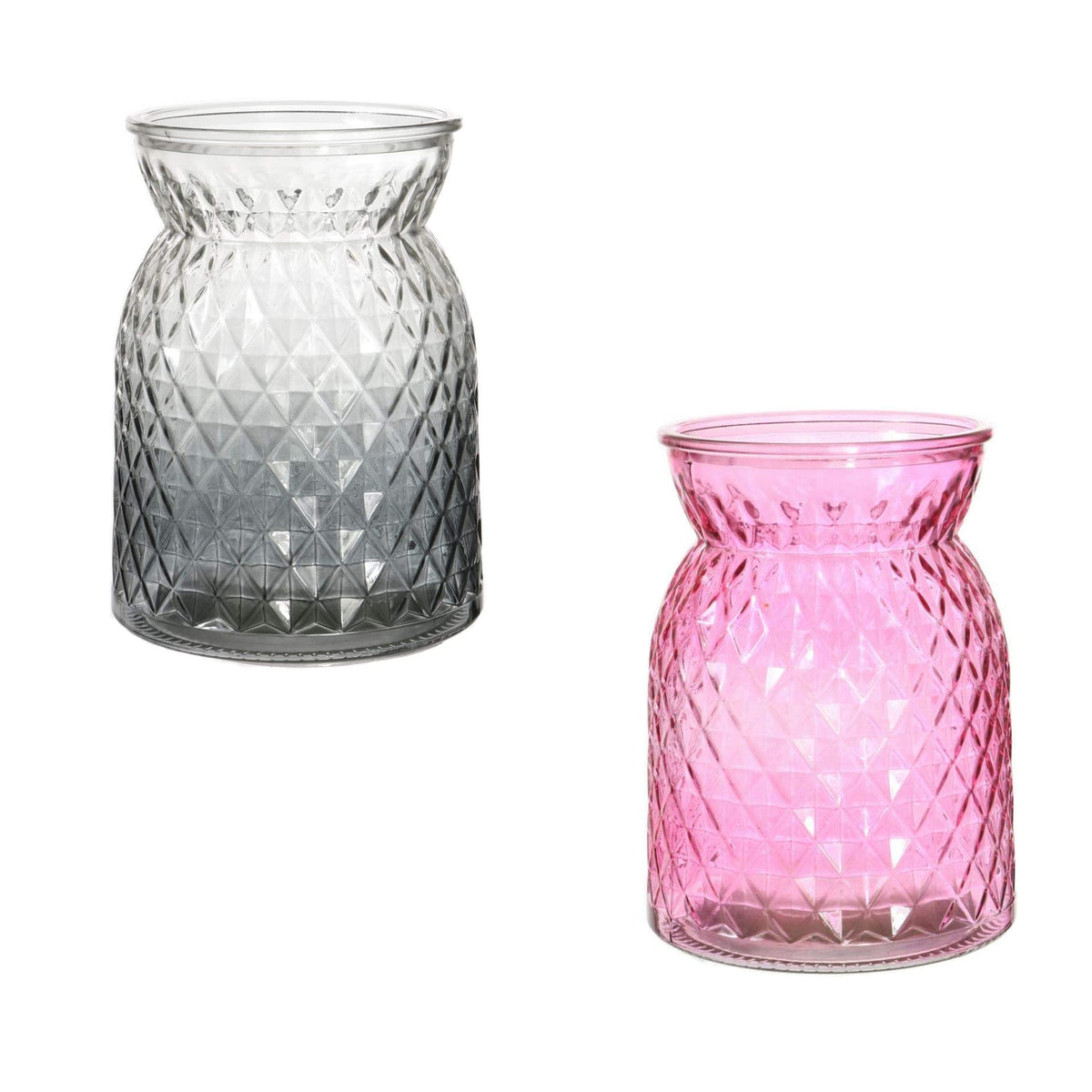 Large Lattice Waisted Vase Textured Glass Vase in Smoked Charcoal or Pink 16cm by 12cm