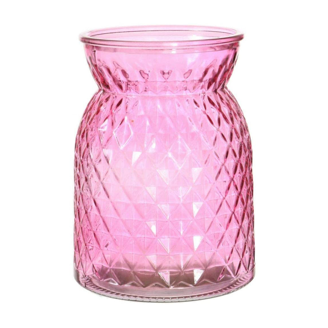 Large Lattice Waisted Vase Textured Glass Vase in Smoked Charcoal or Pink 16cm by 12cm