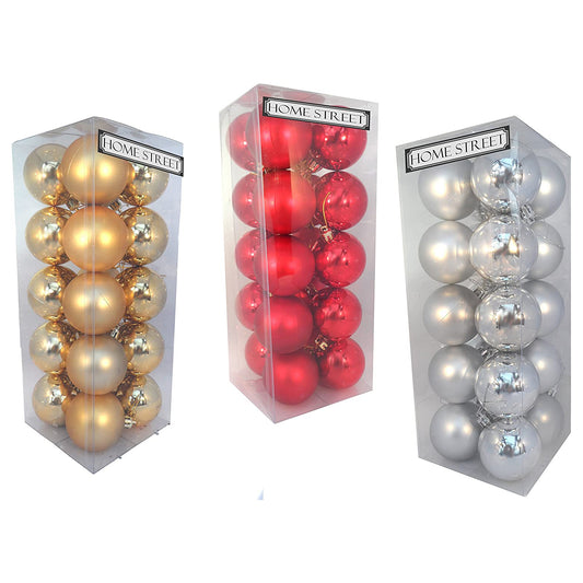 20 Shiny and Matt Baubles 6cm Diameter in Red, Gold, or Silver