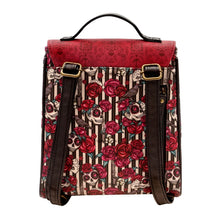 Load image into Gallery viewer, Santoro Gorjuss Mary Rose Rucksack Cute Back Pack with Pirate Skulls and Roses in Red and Black

