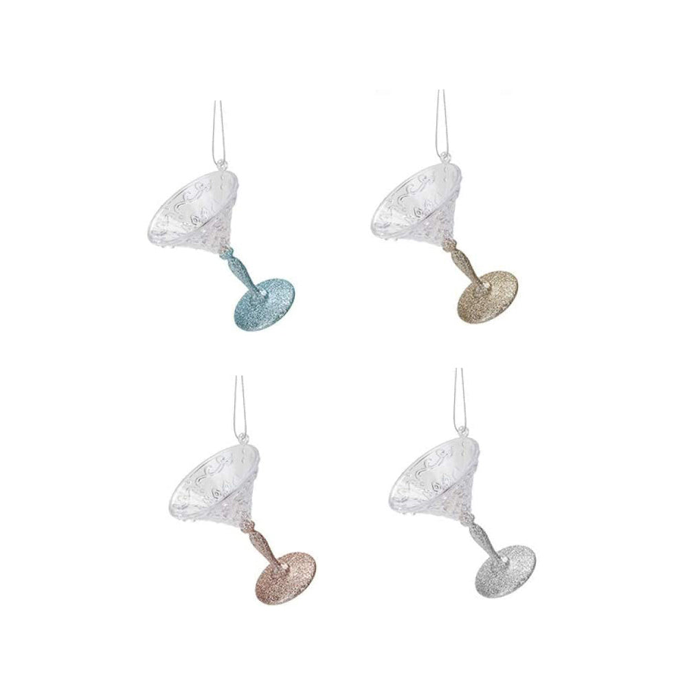 Glittery Martini Glass Shape Decoration for your Christmas Tree, Glass look Acrylic Hanging Decoration in Blue, Rose Gold, Champagne Gold, or Silver