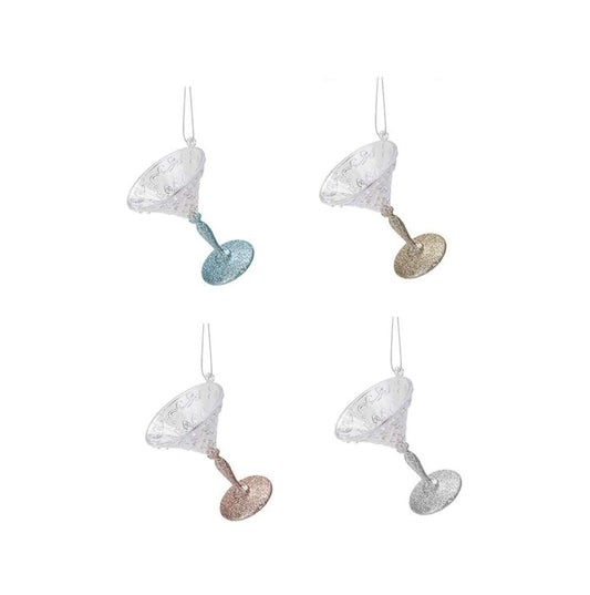Glittery Martini Glass Shape Decoration for your Christmas Tree, Glass look Acrylic Hanging Decoration in Blue, Rose Gold, Champagne Gold, or Silver
