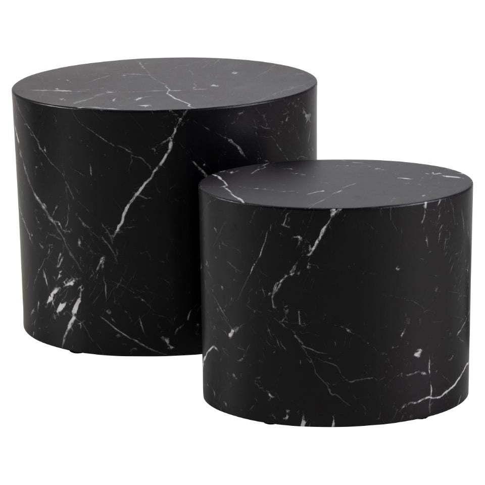 Oval Design Mice Coffee Side Table Set In Beautiful Black Marble 2pcs 33x48x40cm