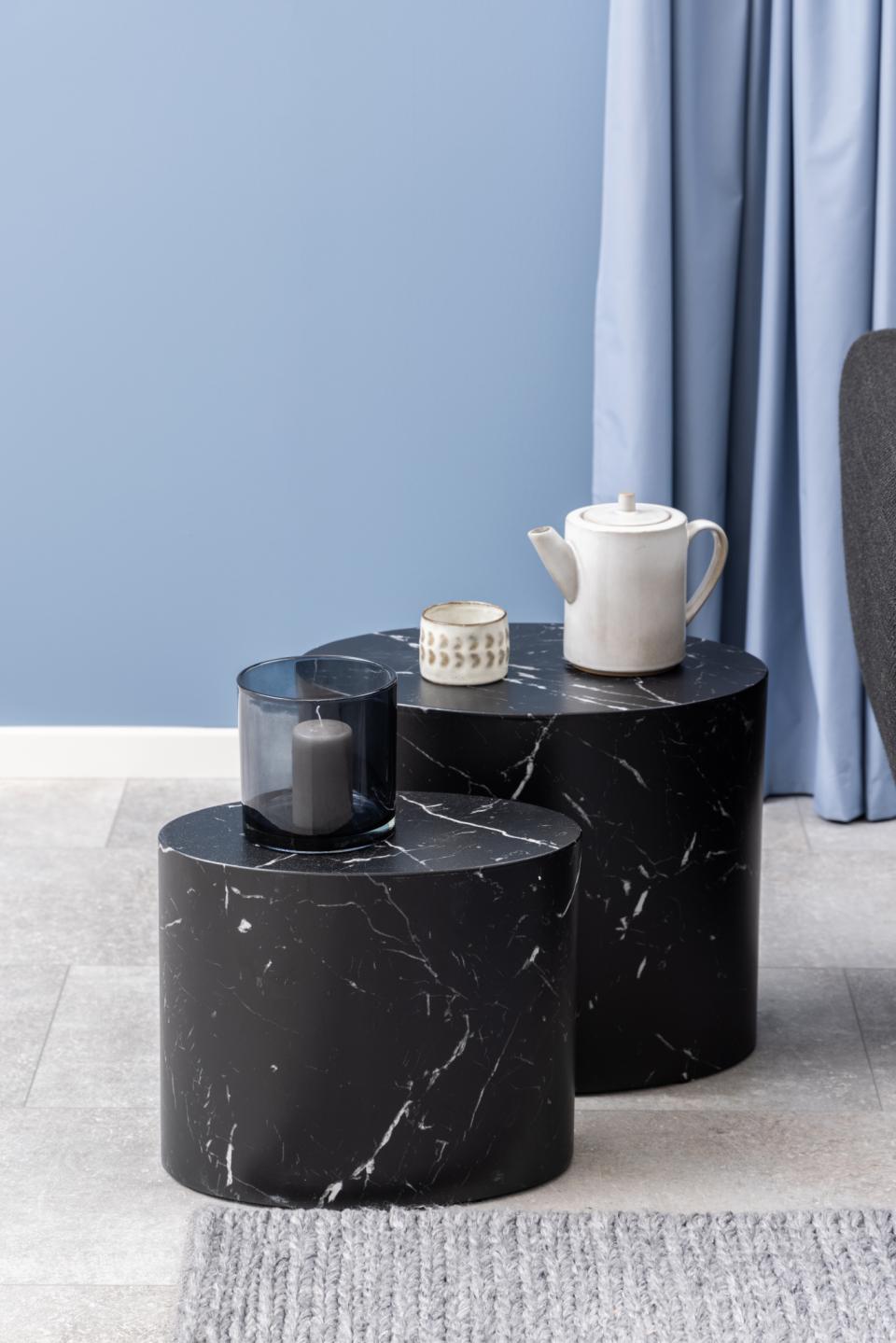 Mice Coffee Side Table Set In Beautiful Black Marble 2pcs 33x48x40cm