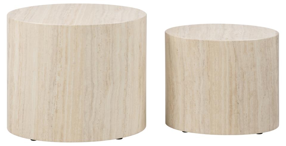 Mice Coffee Side Table Set In Travertine 2pcs Oval Design Space Saving Furniture 33x48x40cm