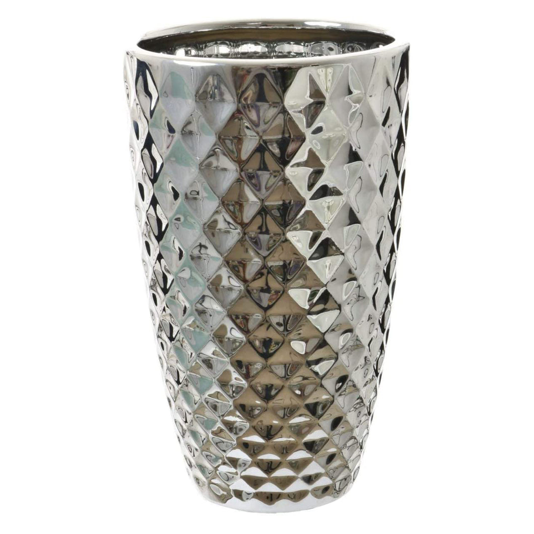 Large Chrome Pineapple Textured Vase Geometric Silver Coloured Flower Vase