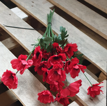 Load image into Gallery viewer, Bunch of 5 Red Remembrance Day Poppy Spray Stems 45cm Artificial Flowers 4 Flower Heads per Stem Wild Red Poppies
