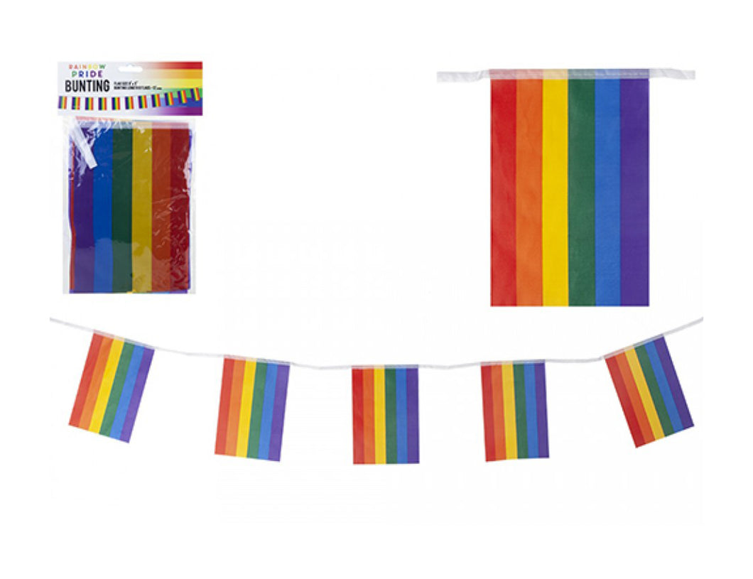 Pride Rainbow 12ft Flag Bunting. 3.6 metre Rainbow Striped Durable Rayon Bunting Flags