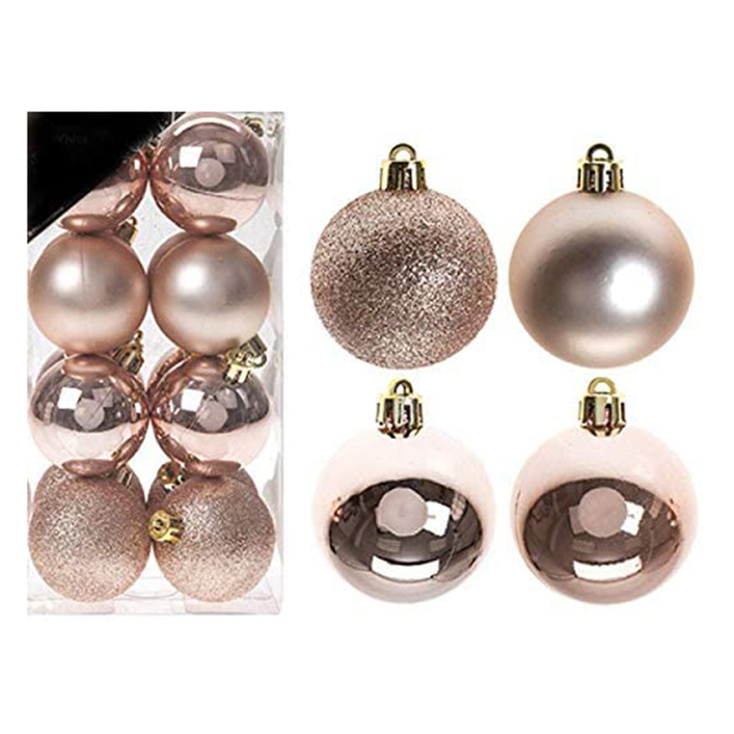 Rose Gold Tree Decorations, Set of 16 5cm Round Baubles